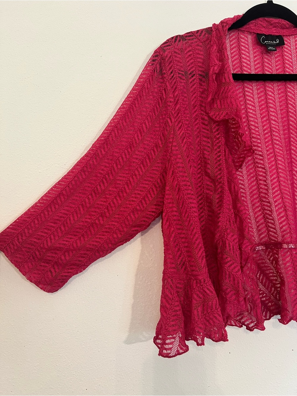 Connected Apparel Hot Pink Shrug Crochet Open Cardigan Size 18W - Picture 7 of 9